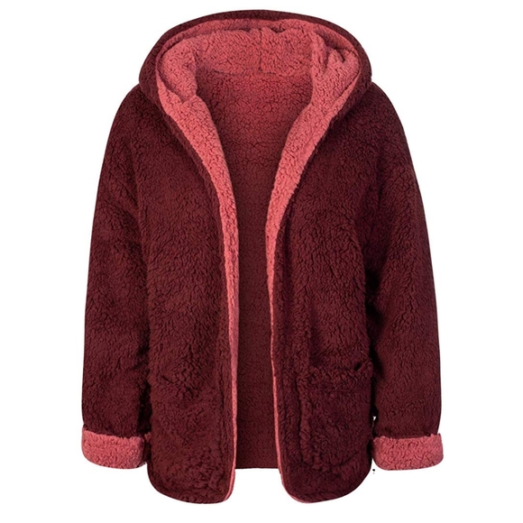 New Faux Fur Reversible Teddy Bear hooged Jacket - Picture 3 of 8